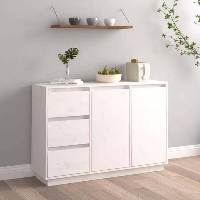 Berkfield Home White Rustic Solid Wood Pine Sideboard W/D/H: 111 x 34 x 75 cm – 1