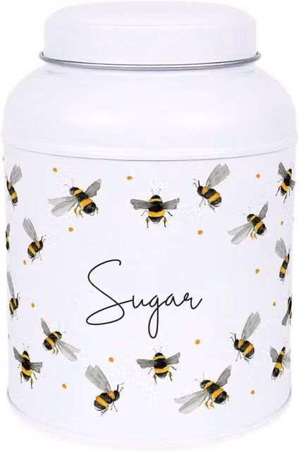 Purely Home Scattered Bees Decaf Metal Kitchen Storage Tin with Dome Lid in White