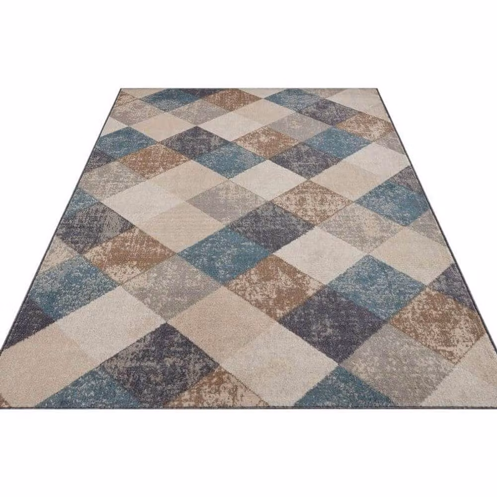 THE RUGS Terrain Bakke Geometric Design Shortpile Rug in Beige and Multicolour, W: 240 cm, D: 340 cm – 3