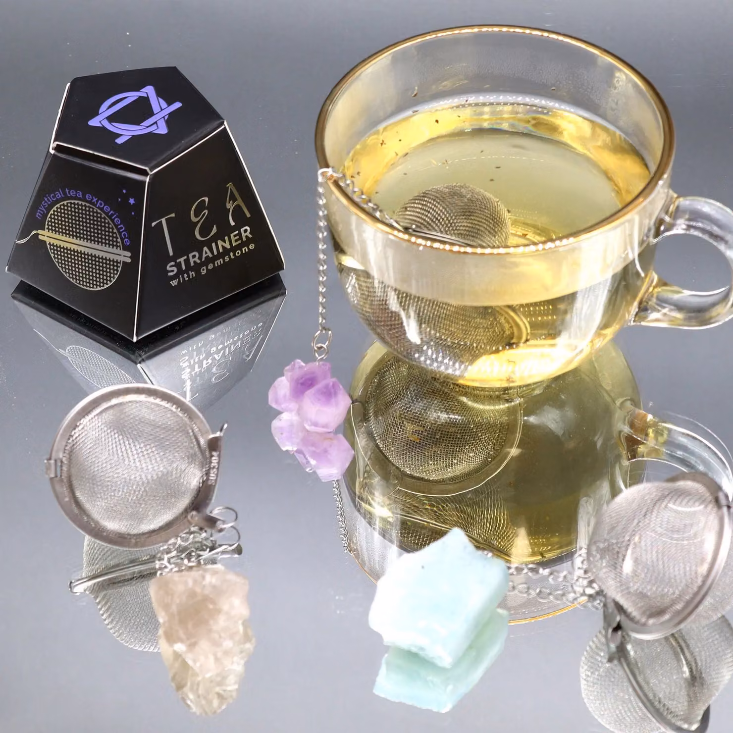 KDMD Black Obsidian Raw Crystal Gemstone Tea Strainer with Fine Mesh Stainless Steel Sieve – 6