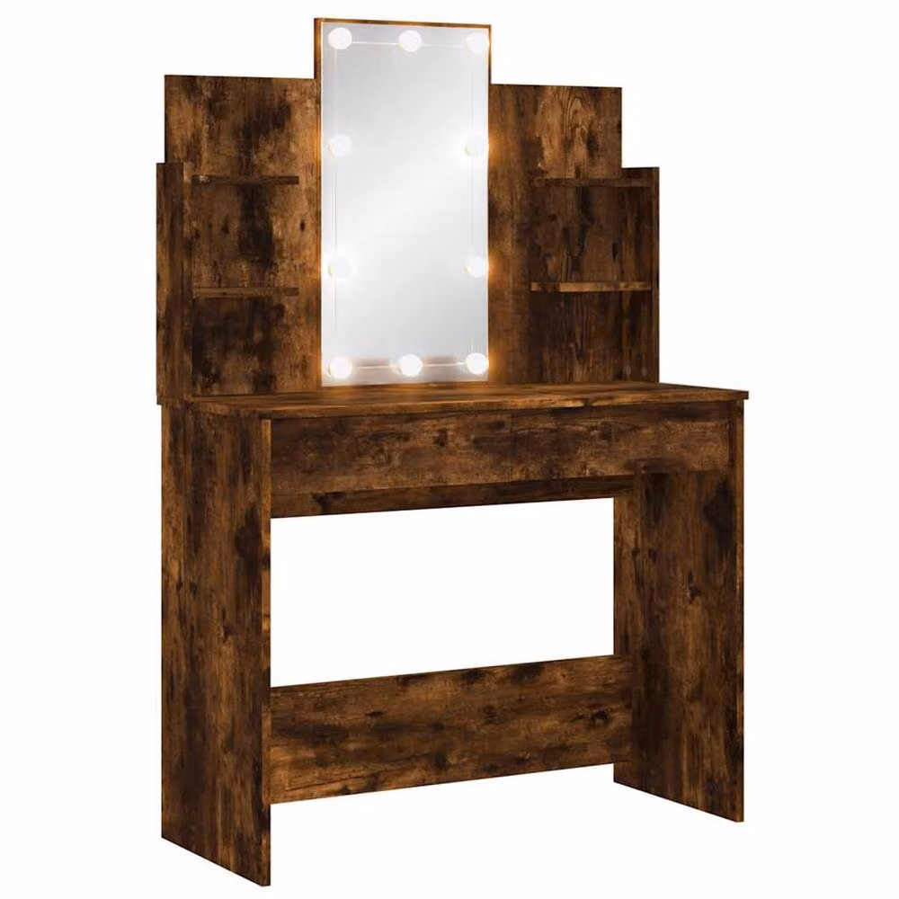Berkfield Home Beautiful Dressing Table with LED Lights in Smoked Oak Brown, W/D/H: 96 x 40 x 142 cm – 3