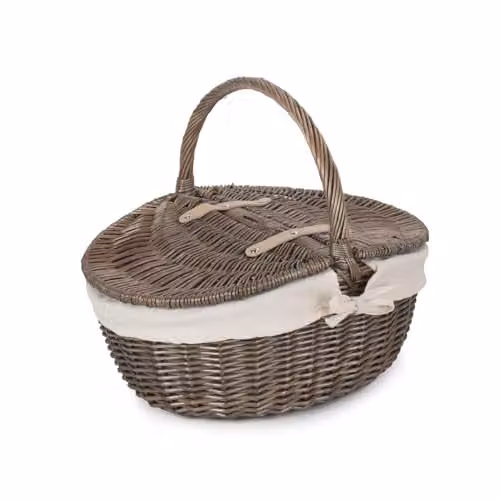 Red Hamper Open Weave Picnic Basket in Brown and White with Handles – 1