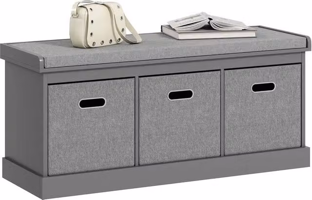 NESTLUNE Shoe Storage Bench with Fabric Drawers in Grey, W: 100 cm, D: 60 cm, H: 60 cm – 1