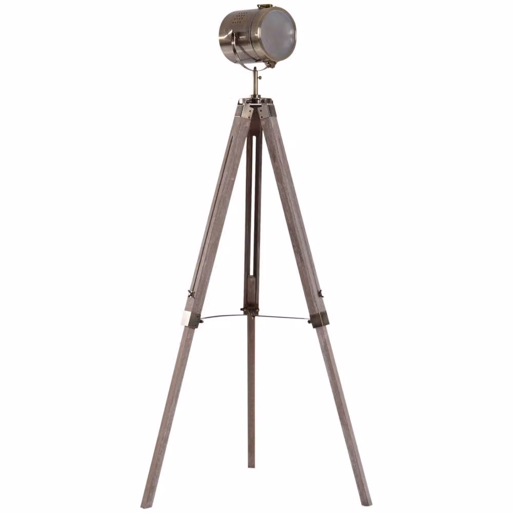 Wyld Haus Industrial Tripod Floor Lamp in Grey and Bronze with Wood Accents, Height: 140 cm – 2