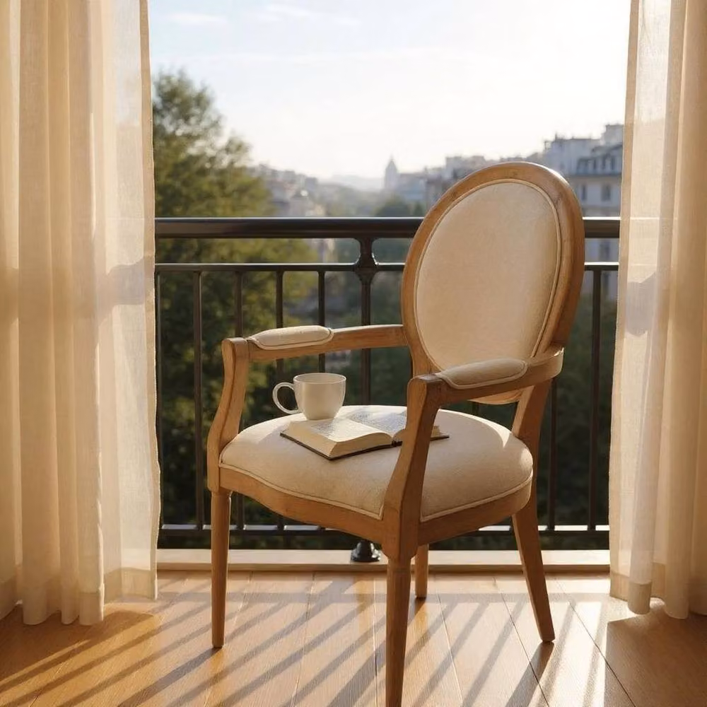 FORGEVIO French Dining Chair with Oak Frame and Beige Linen Fabric – 2