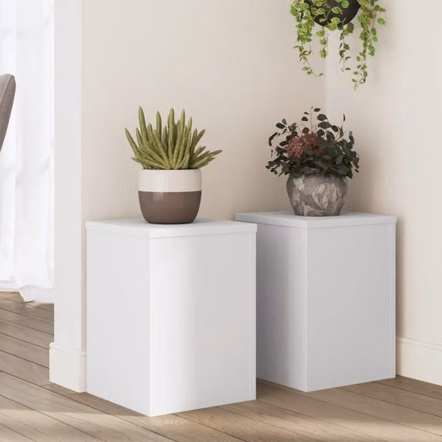 Berkfield Home Set of 2 Modern White MDF Plant Stands, W/D/H: 25 x 25 x 35 cm – 1