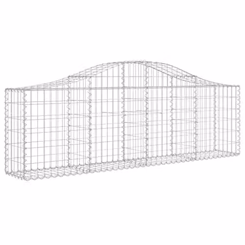 vidaXL Arched Gabion Basket in Silver Galvanised Steel, W/D/H: 200 x 30 x 60/80 cm – 1