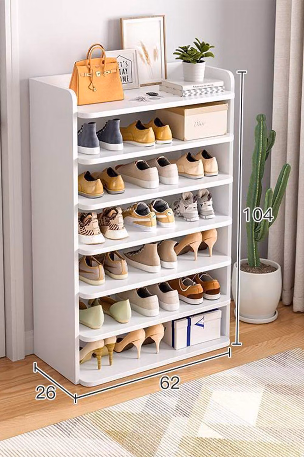 H&O Direct 7-Tier Freestanding MDF Shoe Rack in White for Hallways and Entryways – 2