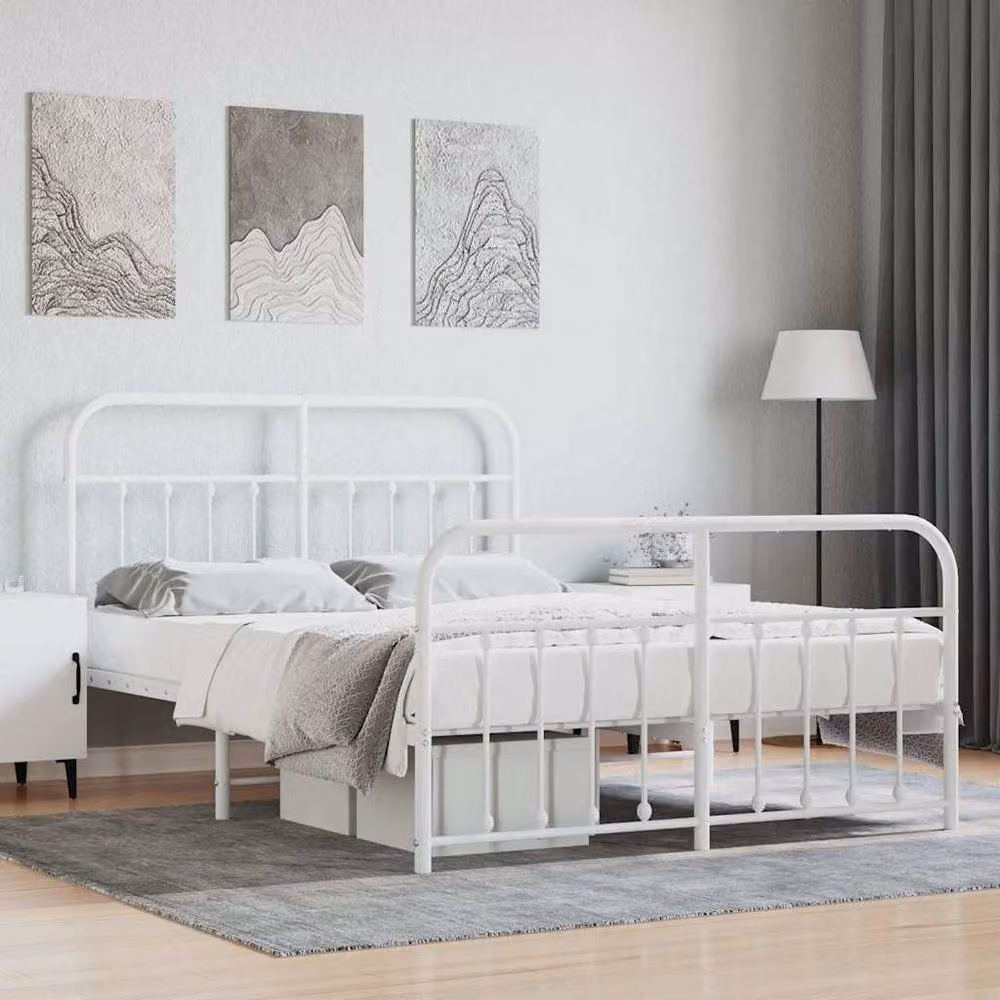 Berkfield Home Metal Bed Frame with Headboard and Footboard in White, 140 x 200 cm – 2