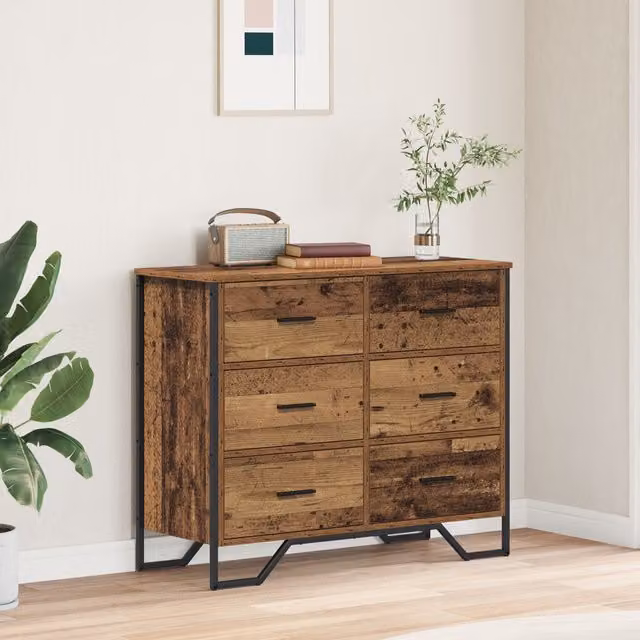 Berkfield Home Industrial Chest of Drawers in Brown and Black, W/D/H: 91 x 35.5 x 74.5 cm