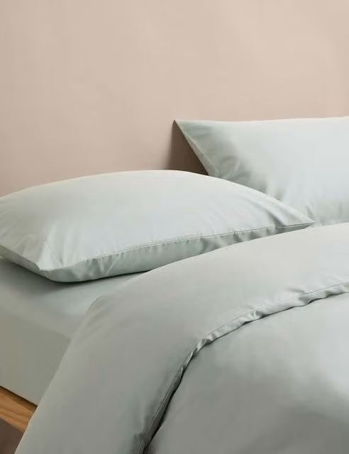 M&S Egyptian Cotton 400 Thread Count Percale Bedding Set, Green, 200 x 200 cm