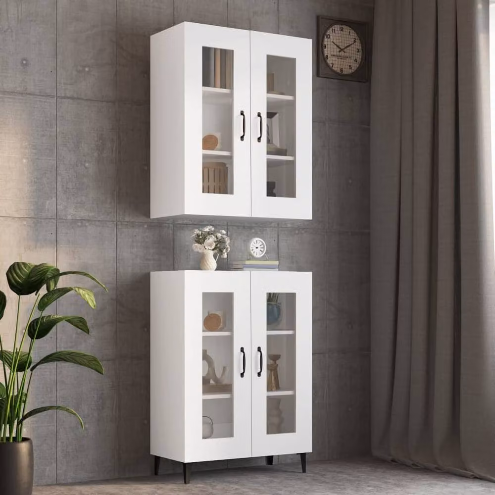 Berkfield Home Modern Wall Mounted Hanging Cabinet in White with Glass Doors, W: 69.5 cm, D: 34 cm, H: 90 cm – 2