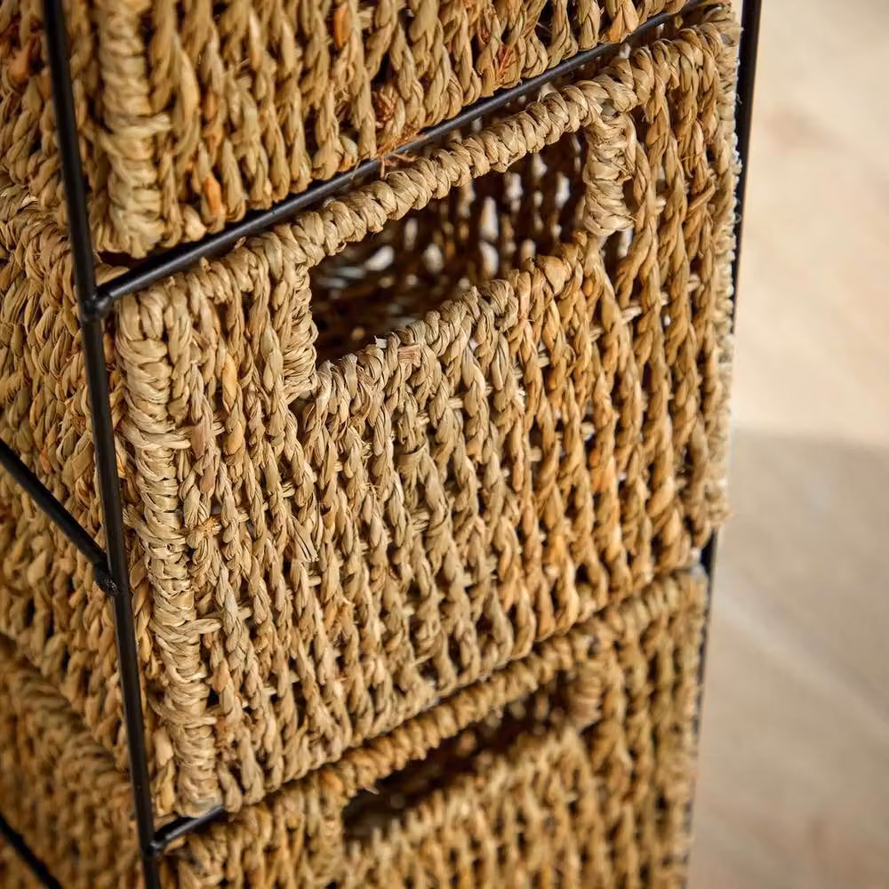 EONLION Black Metal and Brown Rattan Freestanding Storage Drawers – 3