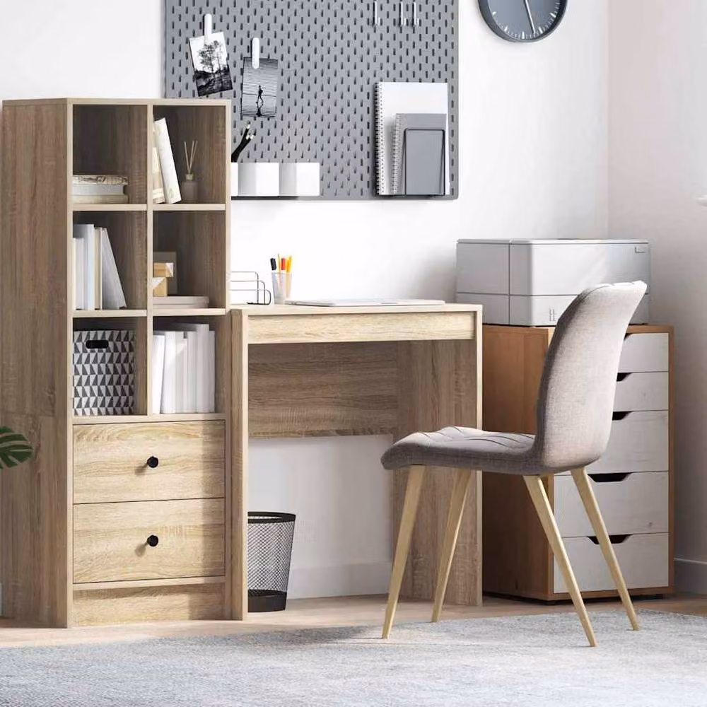 Berkfield Home Writing Desk in Sonoma Oak and Tan, W/D/H: 70 x 40 x 76 cm – 2