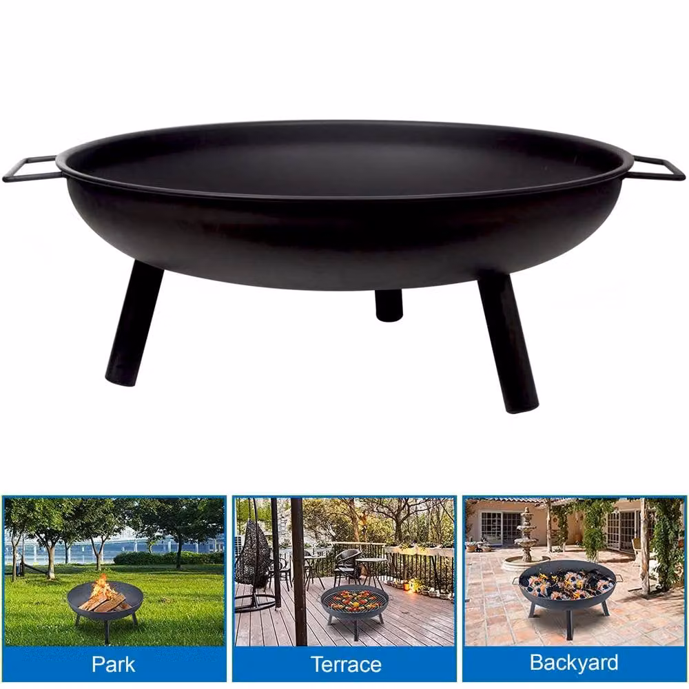 Crystals Round Folding Fire Pit Bowl in Black, Diameter: 58.42 cm – 2