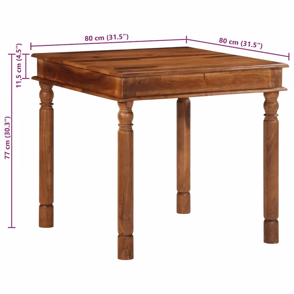 Berkfield Home Square Acacia Solid Wood Dining Table in Brown, W/D/H: 80 x 80 x 77 cm – 5