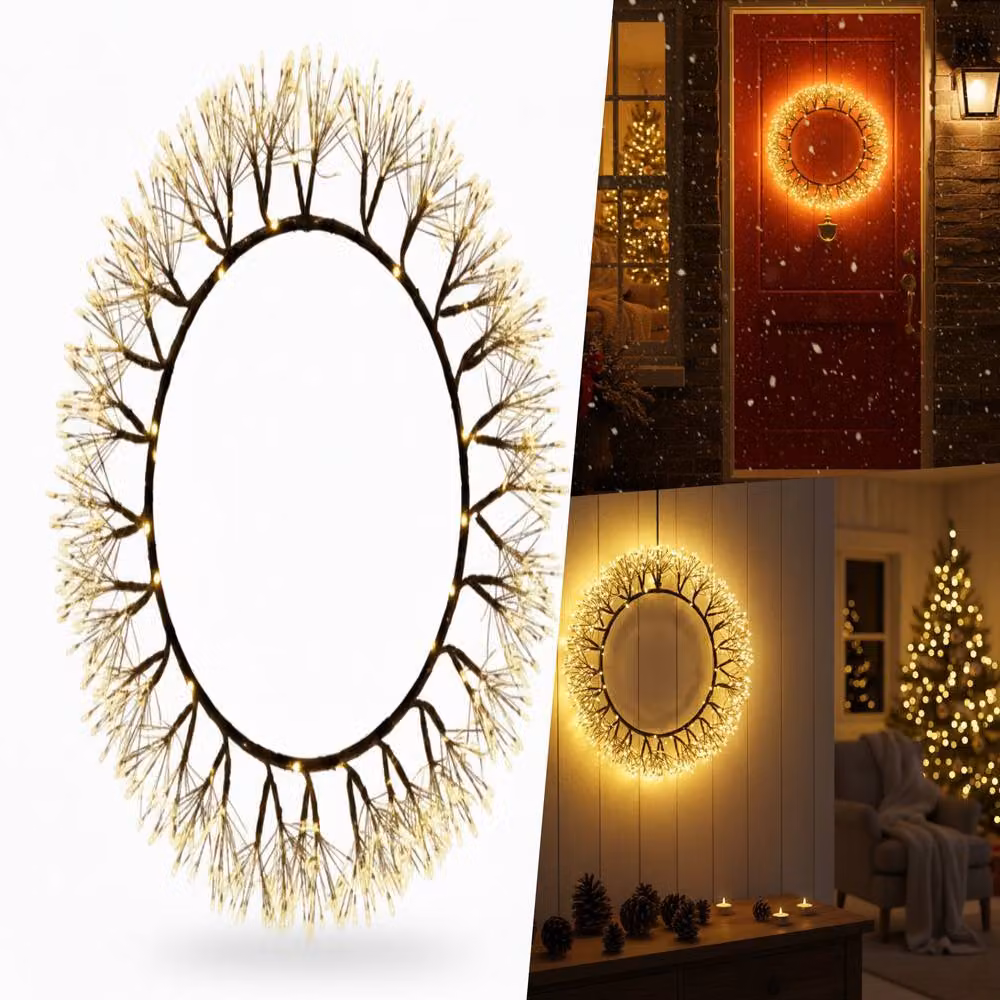 Pegdev Metal Outdoor Christmas Wreath with 800 Warm White LEDs, Diameter: 25 cm – 3
