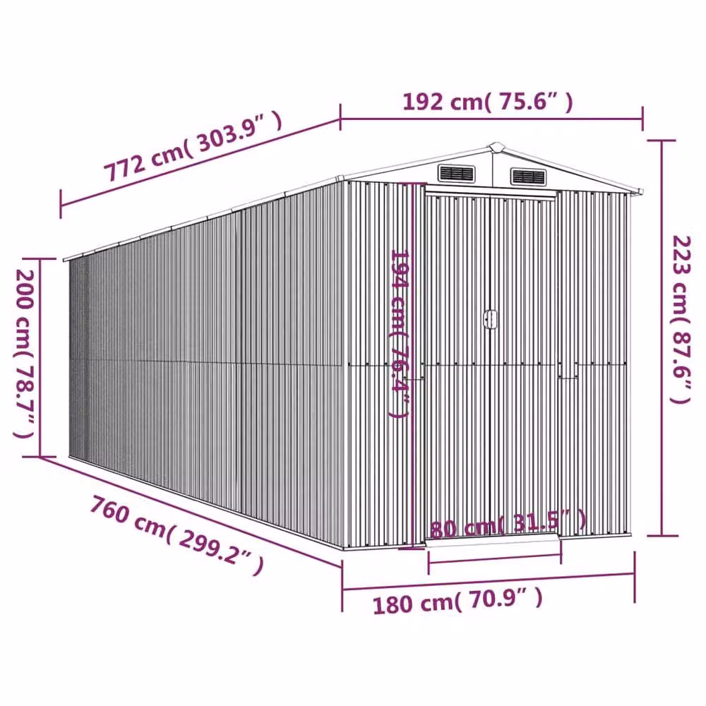 Berkfield Modern Anthracite Garden Shed in Galvanised Steel, W/D/H: 772 x 192 x 223 cm – 4