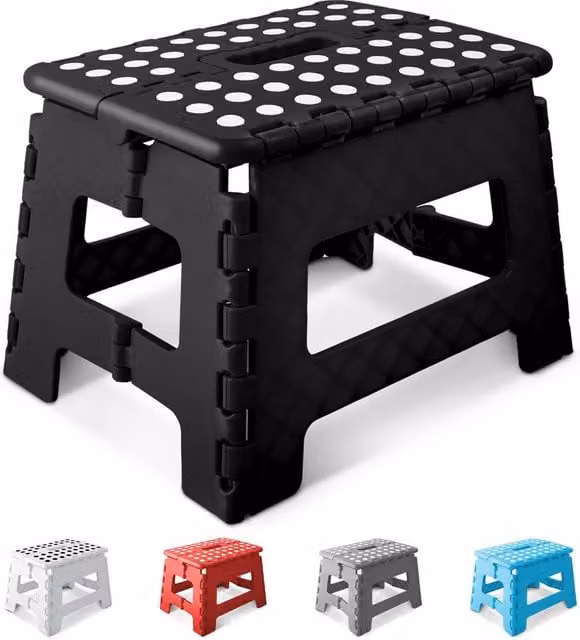Keplin Heavy Duty Folding Step Stool, Non-Slip Portable Plastic Footstool in Black – 1