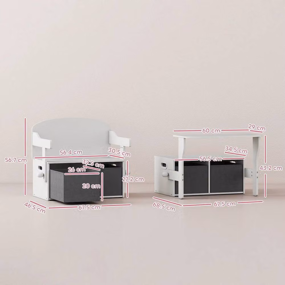 FORGEVIO White Childrens Shoe Rack and Storage Bench with Fabric Seat – 2