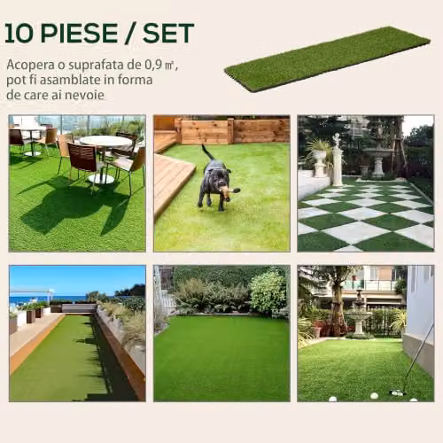 Outsunny 10-Piece Artificial Grass Turf Tile Set, Dark Green, W/D: 30 x 30 cm – 6