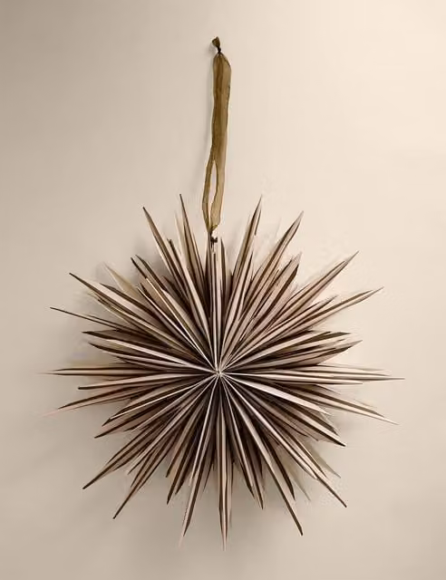M&S Green and Beige Striped Paper Star Hanging Christmas Decoration