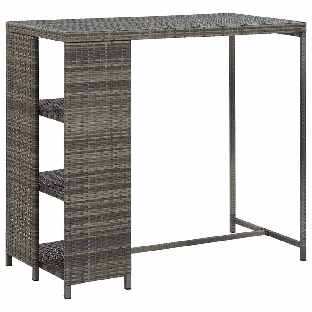 Berkfield Home Durable Poly Rattan Bar Table with Storage Rack in Grey, W/D/H: 120 x 60 x 110 cm – 2
