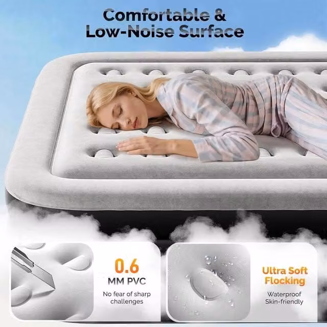 NESTLUNE King Size Double Inflatable Air Mattress Sofa Bed in Black, W/D: 200 x 180 cm
