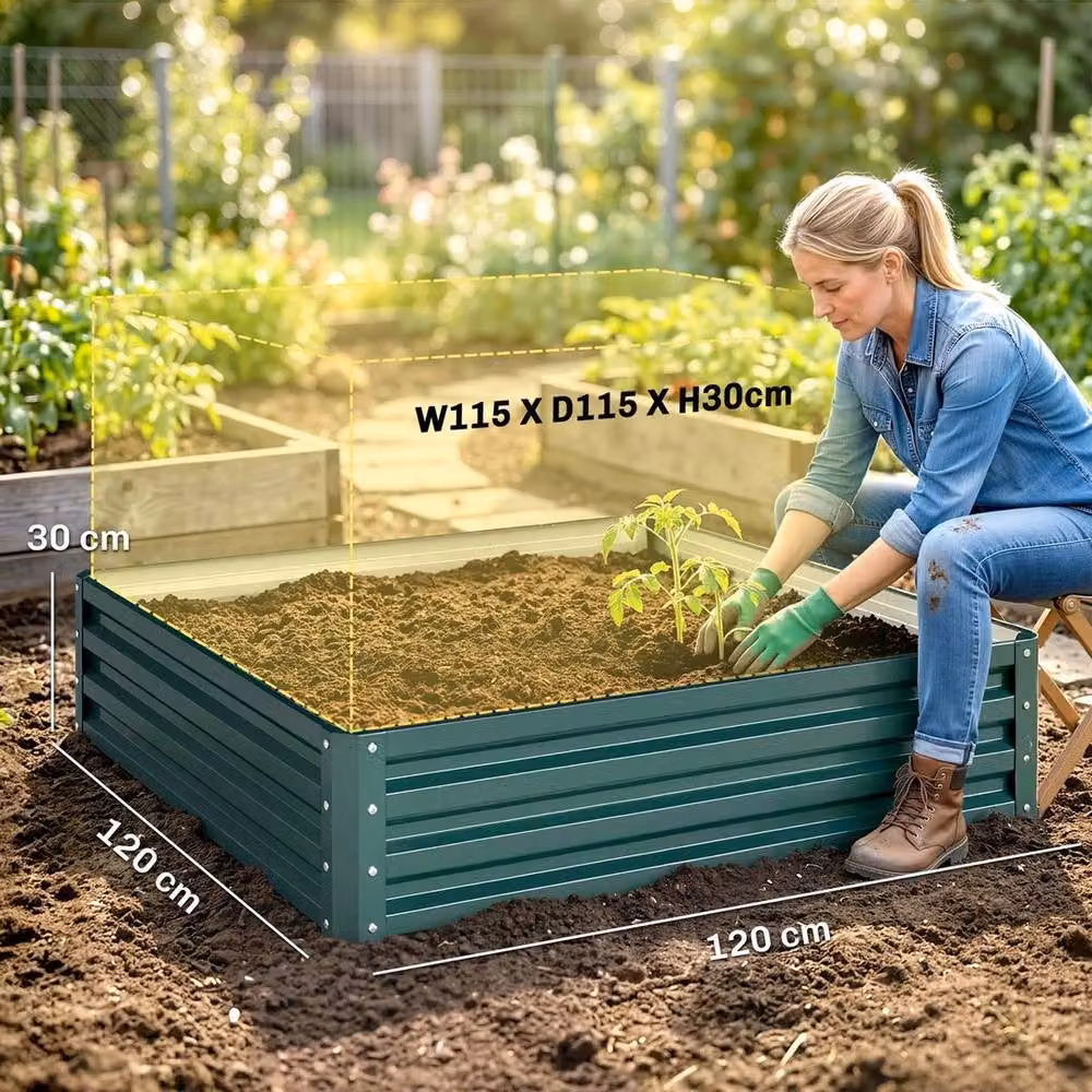 Kelvenix Metal Raised Garden Bed in Green, W/D/H: 120 x 120 x 30 cm – 2