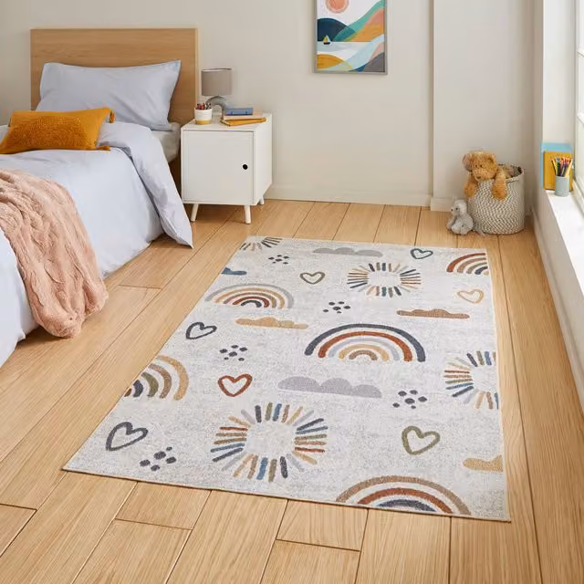 Terrys Vida Kids Recycled Rainbow Sun Multicolour Machine Woven Polypropylene Rectangular Rug for Children's Rooms