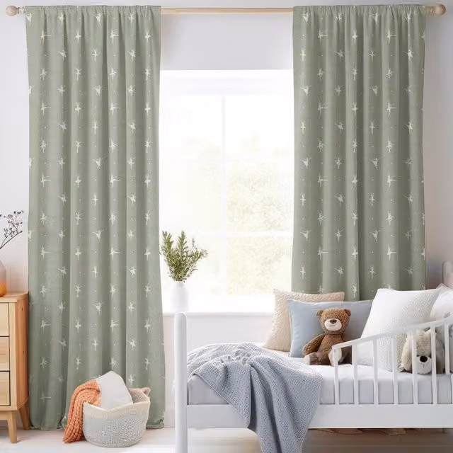 ANTE DECOR Ballerinas Printed Cotton Made To Measure Blackout Curtains in Mint Green