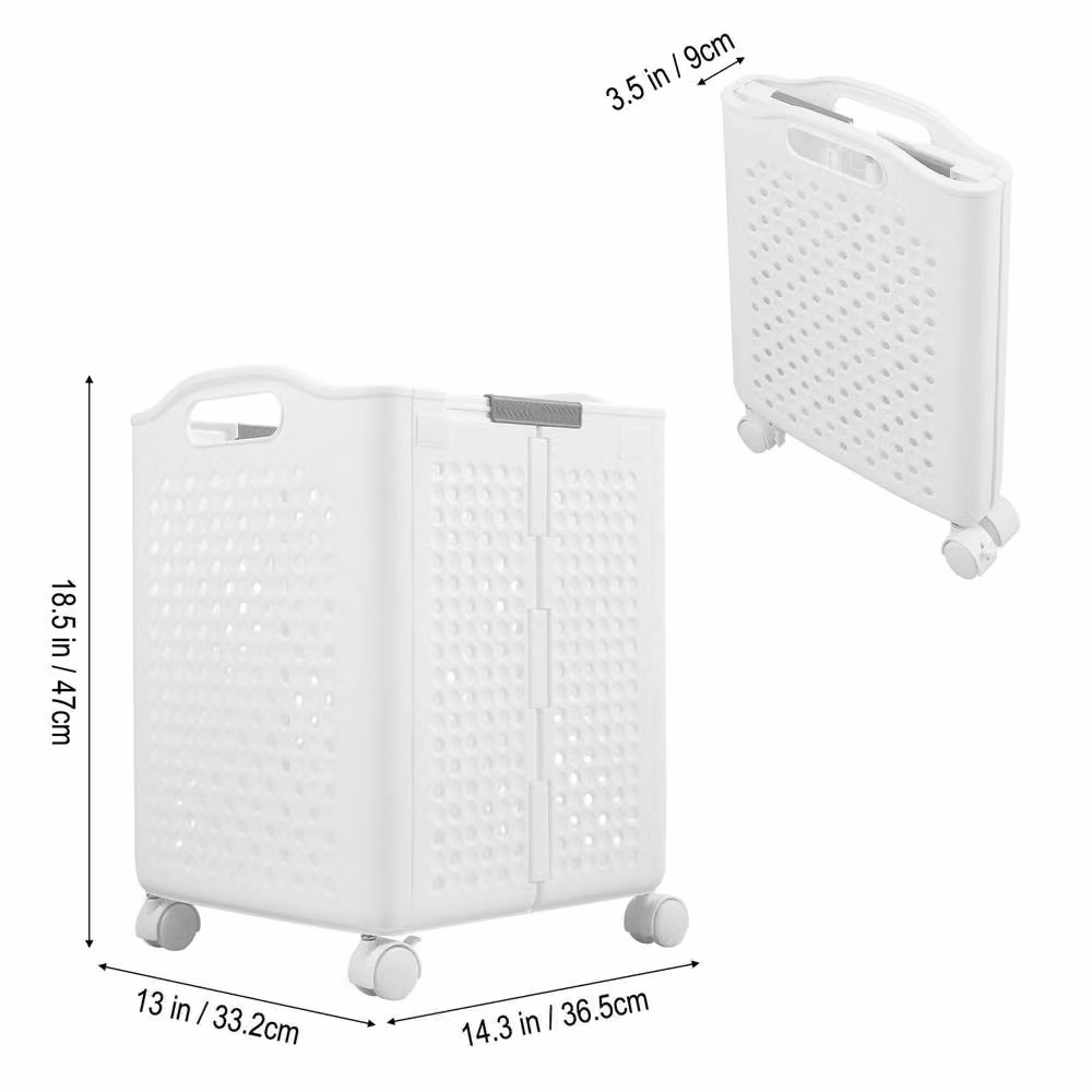 Outsunny Garden Sanctuary Foldable Plastic Laundry Basket with Wheels, White, W: 47.0 cm, D: 36.5 cm – 2