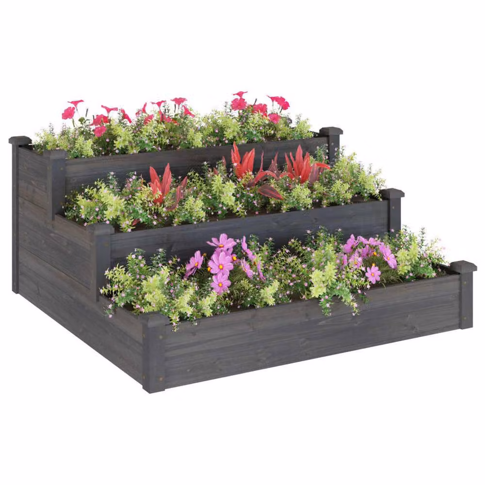 Berkfield Home Garden Grey Solid Wood Fir Raised Bed W/D/H: 120 x 120 x 56 cm – 3