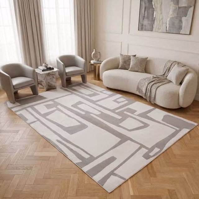 The Rugs Loft Modern Abstract Textured Ivory and Grey Polyester Rug W: 240 cm, D: 340 cm