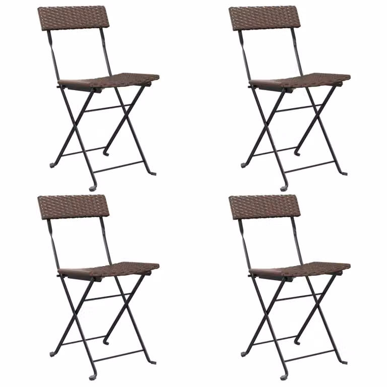Berkfield Home Set of 4 Folding Bistro Chairs in Brown Poly Rattan and Steel
