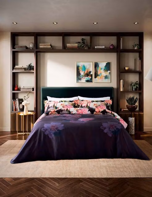Ted Baker Painted Posy Floral Cotton Bedding Set, Blue, 180 x 200 cm