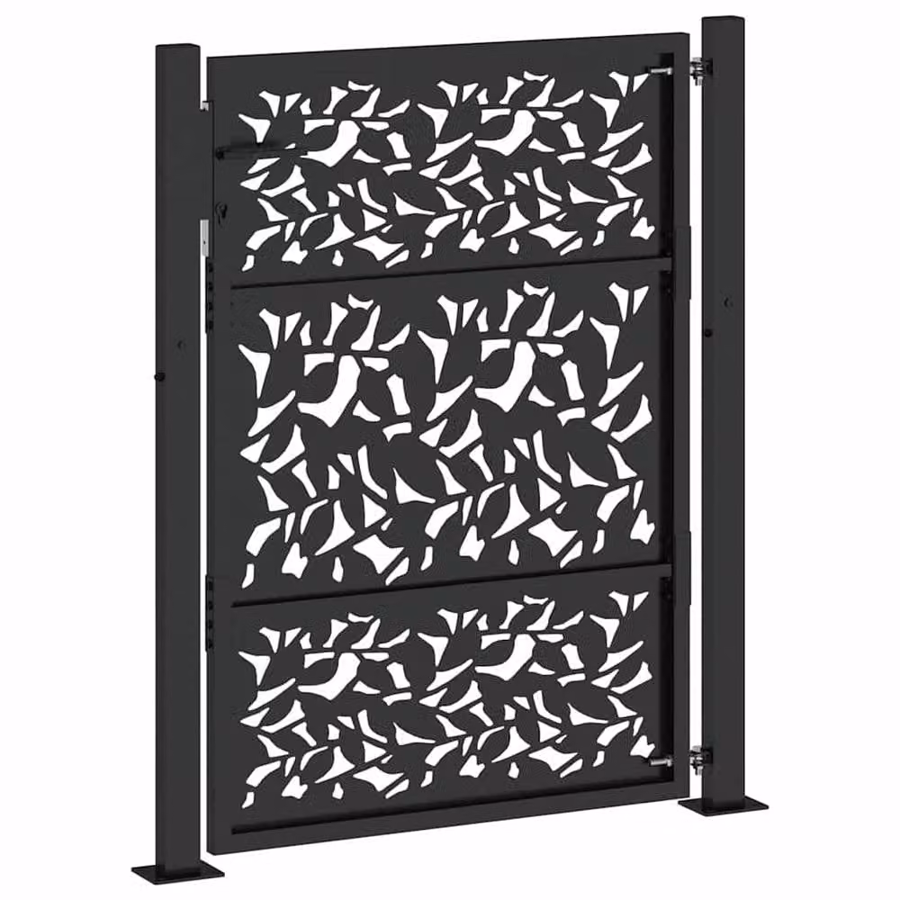 Berkfield Home Steel Garden Gate with Leaf Design in Black, W: 105 cm, H: 130 cm – 5