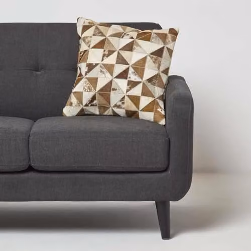 Homescapes Diamond Hide Check Leather Cushion in Cream, Brown and Beige, W/D/H: 45 x 45 x 45 cm – 2