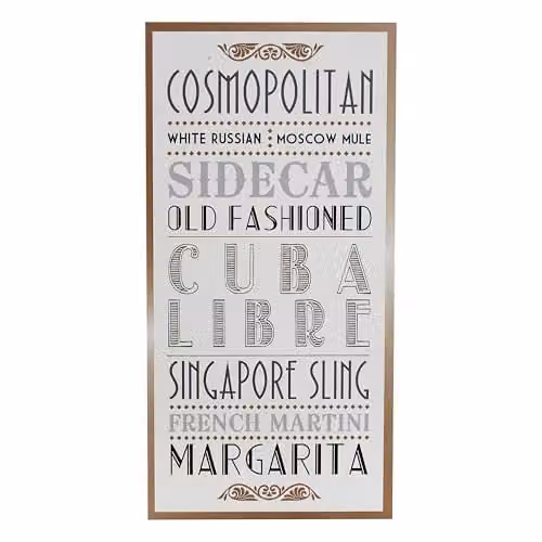 Premier Housewares Orsina Cocktail Wall Plaque, Rustic White Wooden Sign with Typography