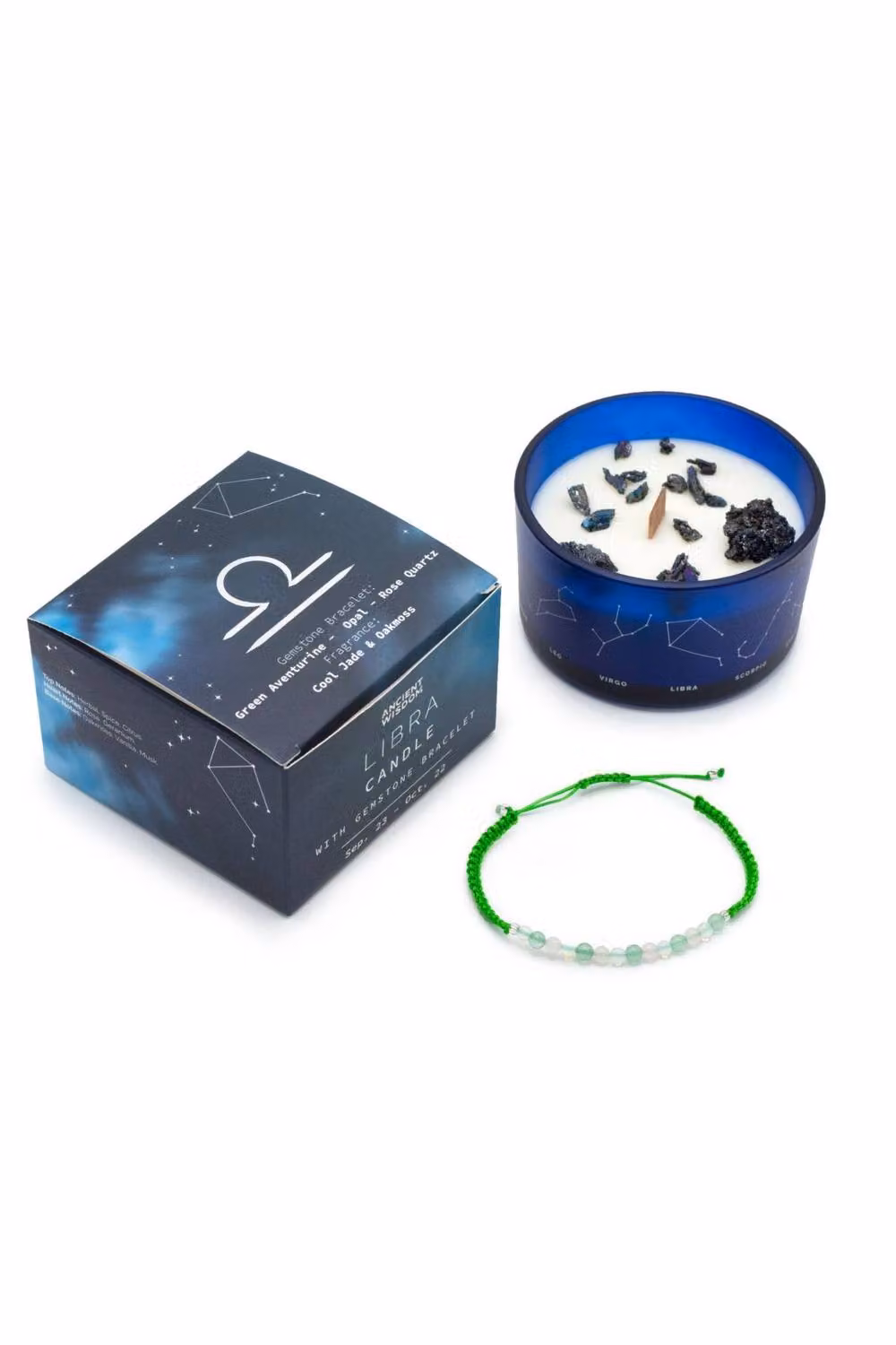 KDMD Libra Zodiac Crystal Candle and Gemstone Bracelet in Blue and Green – 2