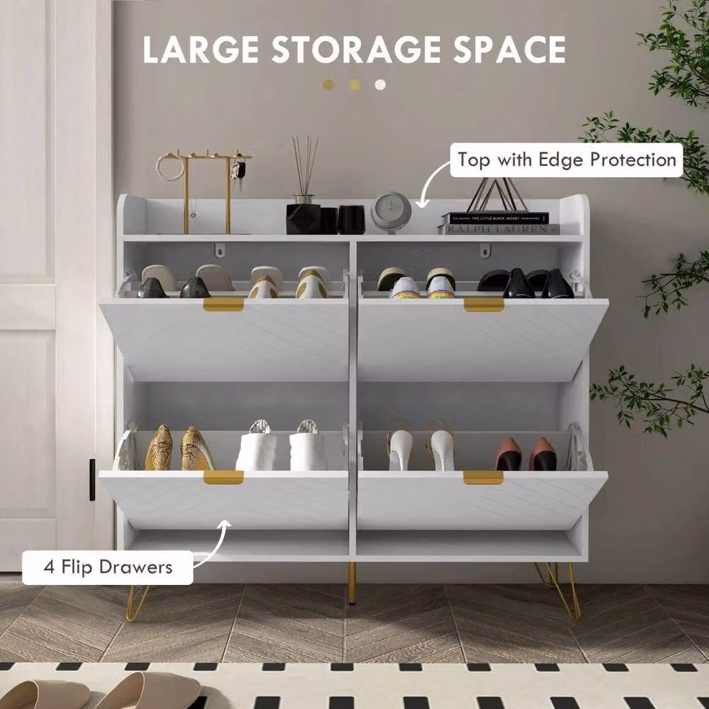 Kelvenix Modern White Matt Narrow Shoe Storage Cabinet with Tilting Compartments and Internal Shelves – 3