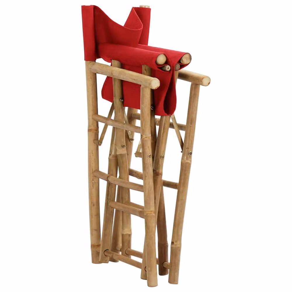 Berkfield Home Set of 2 Red Bamboo and Fabric Folding Director's Chairs – 4