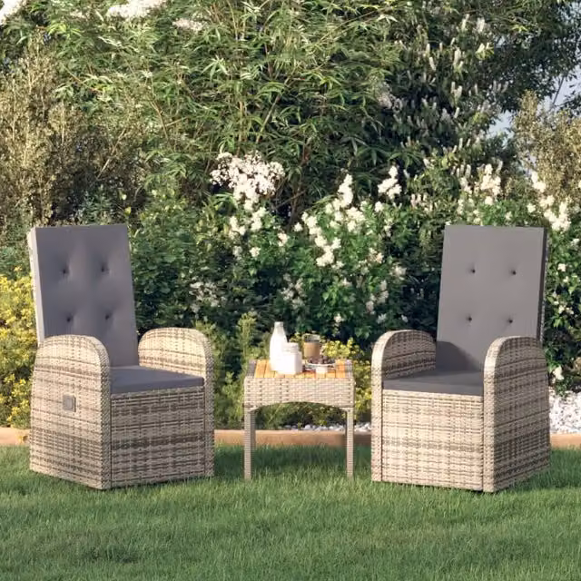 Berkfield Home Reclining Garden Chairs with Cushions, 2 Piece Set, Grey Poly Rattan and Steel – 1
