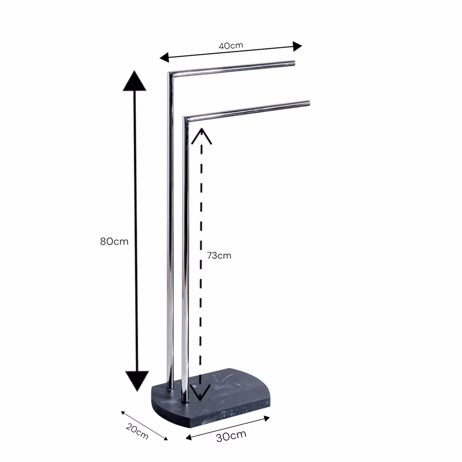Showerdrape Octavia Freestanding Towel Stand in Grey Marble and Chrome, H 82.5 x W 82.5 x D 20 cm – 2