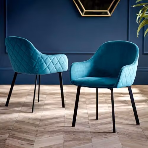 Julian Bowen Lima Set of 2 Teal Velvet Upholstered Dining Chairs – 1