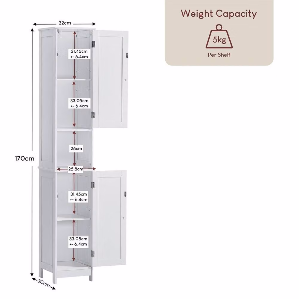KORVIXA White Modern Bathroom Storage Cabinet with 2 Hinged Doors, W: 70 cm, H: 75 cm – 2