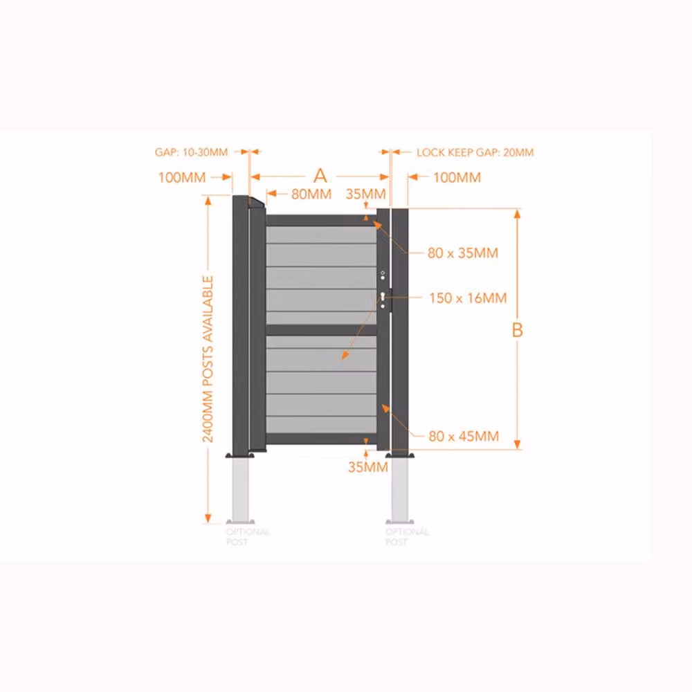 Ready Made Black Pedestrian Swing Gate with Horizontal Solid Infill and Flat Top, W/H: 90 x 200 cm – 2