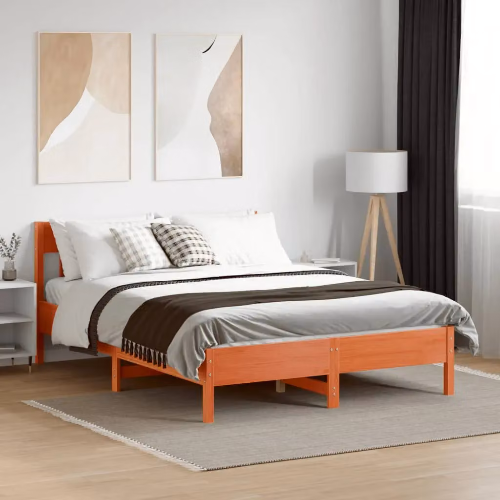 Berkfield Home Small Double Solid Wood Pine Bed Frame in Wax Brown, W/D/H: 120 x 190 cm – 2