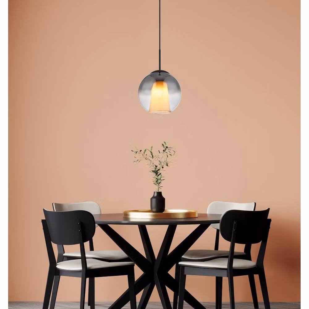 Netlighting Barry Sphere Pendant Light with Black Metal and Smoke Grey Crystal Glass Shade, Diameter: 25 cm – 4