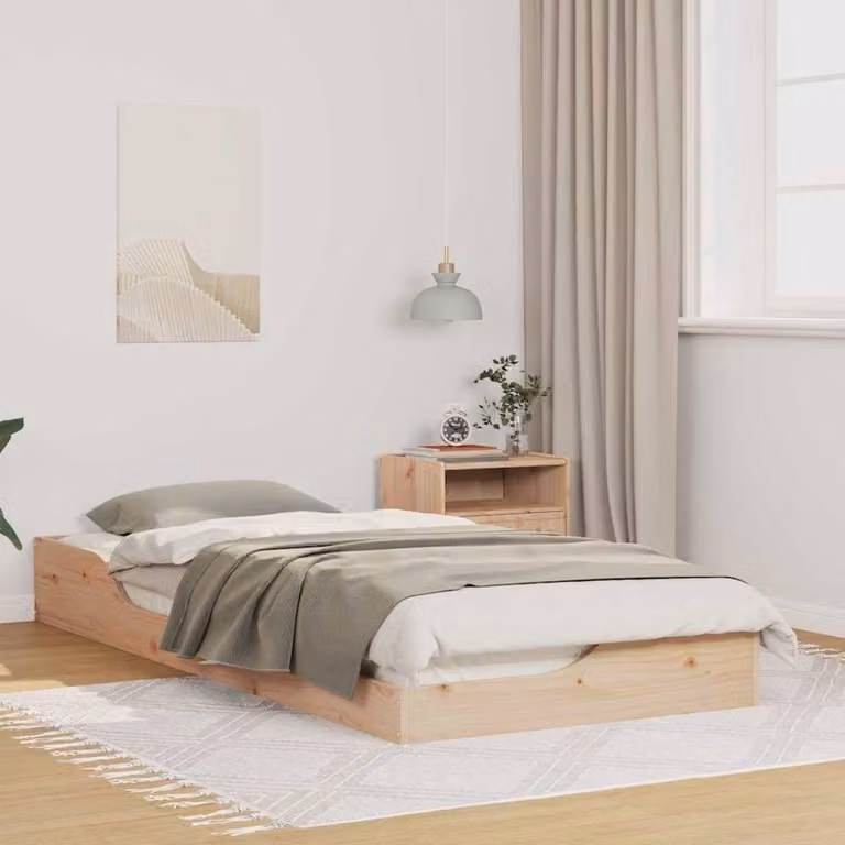 Berkfield Home Modern Solid Pine Wood Floor Bed Frame in Brown and Beige, W: 100 cm, L: 210 cm